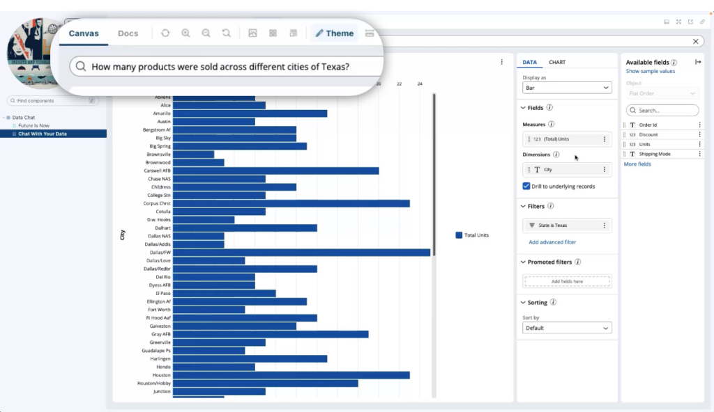 Dieser Screenshot zeigt einen Prototyp, wie ein Unternehmen Pega mit generativer KI einsetzen könnte, um einen Bericht zu erstellen, der Einblicke in Umsatzmuster gibt, indem einfach Fragen zu den Daten gestellt werden. (Quelle: Pegasystems)